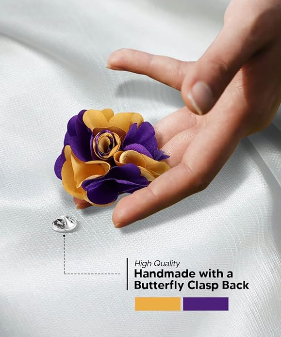 Vittorio Vico Unisex Two Tone Satin Flower Lapel Pin - Suits You Sir - Purple and Gold -