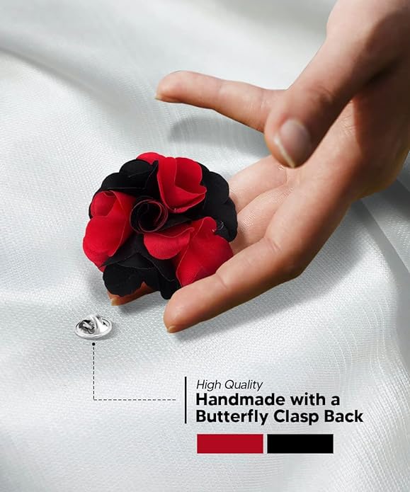 Vittorio Vico Unisex Two Tone Satin Flower Lapel Pin - Suits You Sir - Red and Black -