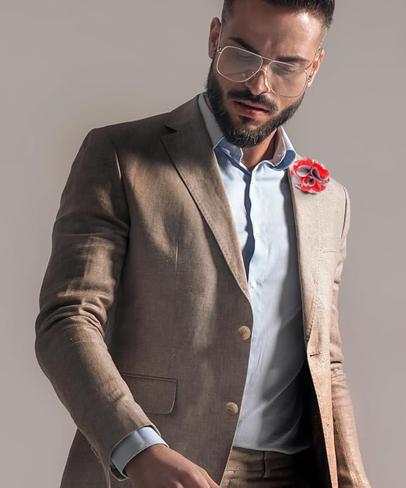 Vittorio Vico Unisex Two Tone Satin Flower Lapel Pin - Suits You Sir - Red and Gray -