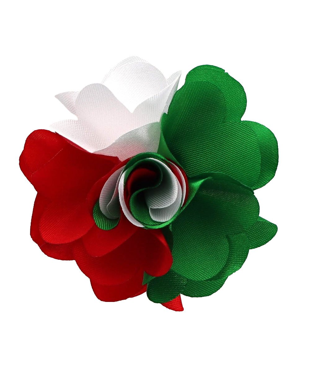 Vittorio Vico Unisex Two Tone Satin Flower Lapel Pin - Suits You Sir - Red and Kelly Green and White -