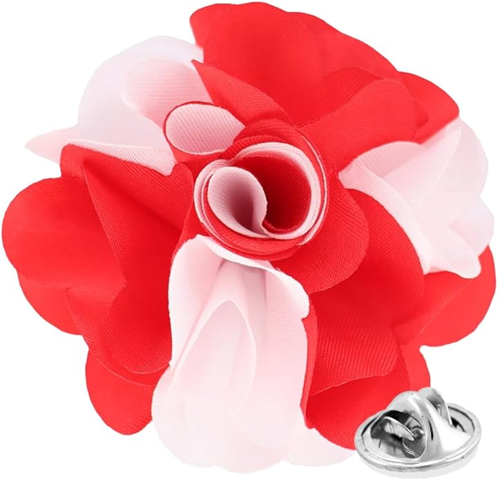 Vittorio Vico Unisex Two Tone Satin Flower Lapel Pin - Suits You Sir - Red and White -