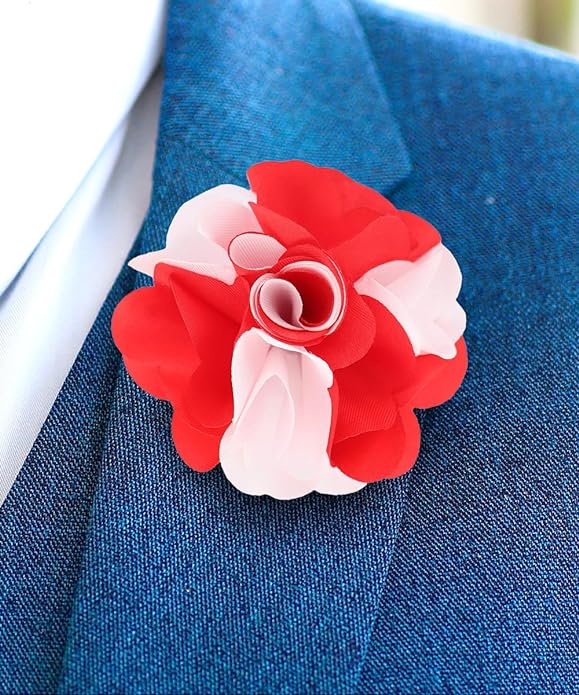 Vittorio Vico Unisex Two Tone Satin Flower Lapel Pin - Suits You Sir - Red and White -
