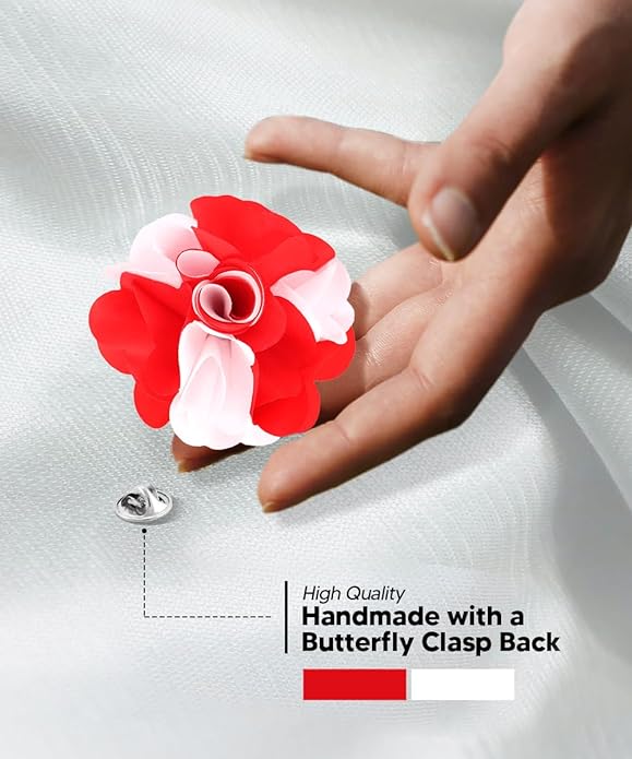 Vittorio Vico Unisex Two Tone Satin Flower Lapel Pin - Suits You Sir - Red and White -