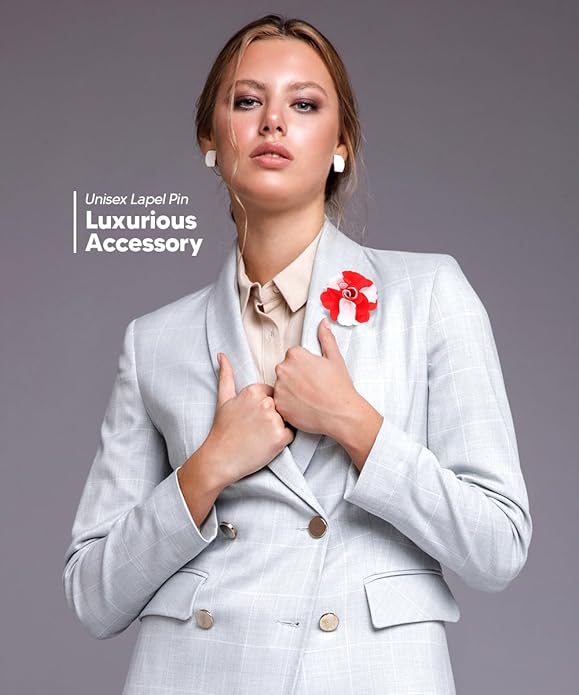 Vittorio Vico Unisex Two Tone Satin Flower Lapel Pin - Suits You Sir - Red and White -