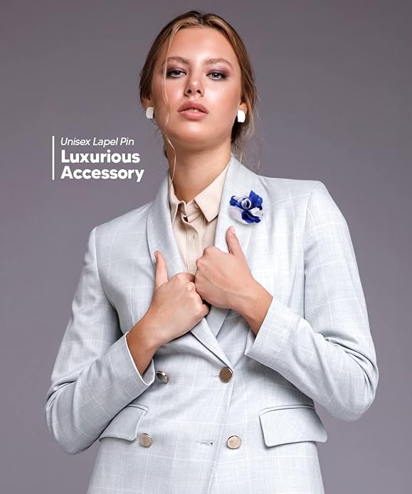 Vittorio Vico Unisex Two Tone Satin Flower Lapel Pin - Suits You Sir - Royal Blue and White -