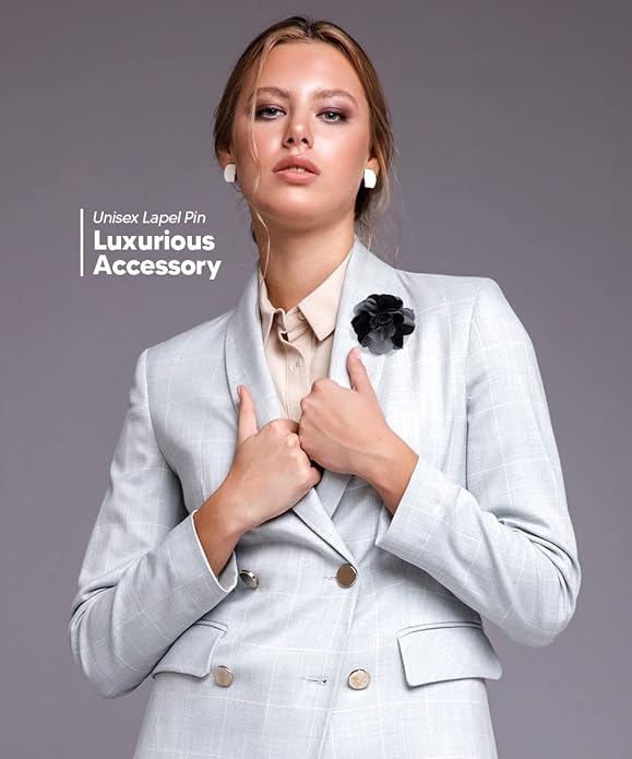 Vittorio Vico Unisex Two Tone Satin Flower Lapel Pin - Suits You Sir - Silver Gray and Black -