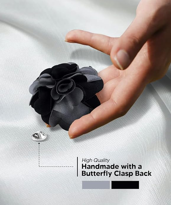 Vittorio Vico Unisex Two Tone Satin Flower Lapel Pin - Suits You Sir - Silver Gray and Black -