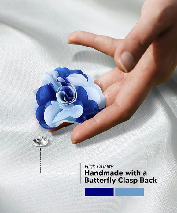 Vittorio Vico Unisex Two Tone Satin Flower Lapel Pin - Suits You Sir - Sky Blue and Royal Blue -