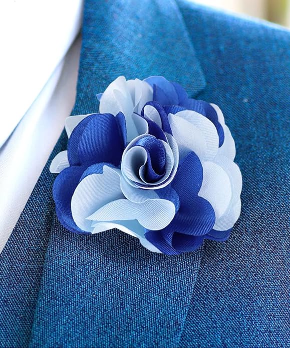 Vittorio Vico Unisex Two Tone Satin Flower Lapel Pin - Suits You Sir - Sky Blue and Royal Blue -