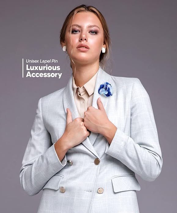 Vittorio Vico Unisex Two Tone Satin Flower Lapel Pin - Suits You Sir - Sky Blue and Royal Blue -