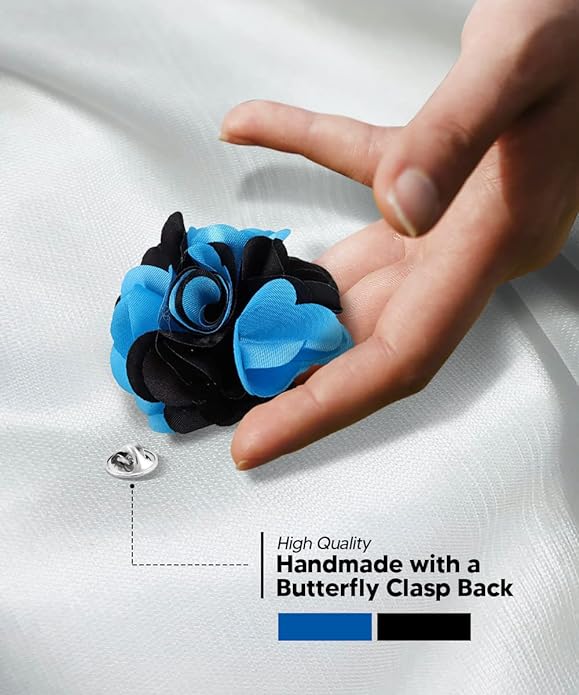 Vittorio Vico Unisex Two Tone Satin Flower Lapel Pin - Suits You Sir - Turquoise and Black -