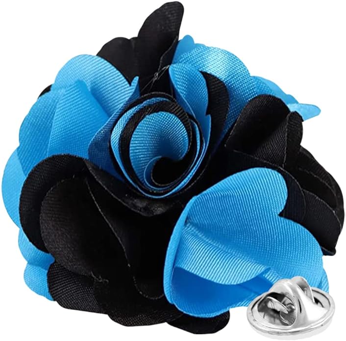 Vittorio Vico Unisex Two Tone Satin Flower Lapel Pin - Suits You Sir - Turquoise and Black -