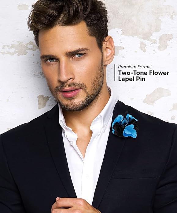 Vittorio Vico Unisex Two Tone Satin Flower Lapel Pin - Suits You Sir - Turquoise and Black -
