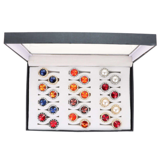 Vittorio Vico Custom Selection Button Covers with Assorted Crystal Colorstones in Presentation Box: 24 Pack
