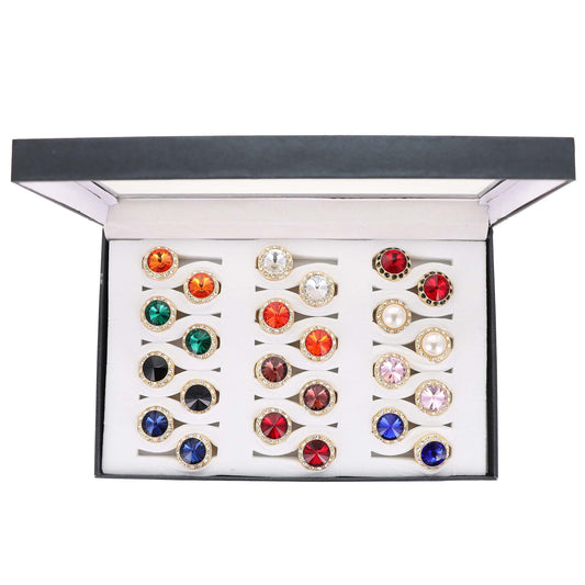 Vittorio Vico Custom Selection Button Covers with Assorted Crystal Colorstones in Presentation Box: 24 Pack