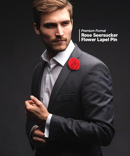 Vittorio Vico Unisex Solid Seersucker Flower Lapel Pin