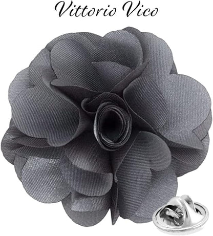 Vittorio Vico Unisex Satin Solid Flower Lapel Pin