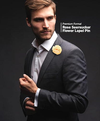 Vittorio Vico Unisex Solid Seersucker Flower Lapel Pin