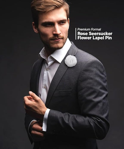 Vittorio Vico Unisex Solid Seersucker Flower Lapel Pin