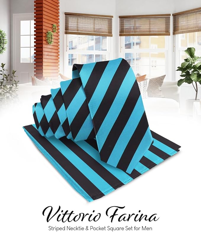 Vittorio Farina Men's Striped Satin Necktie & Pocket Square