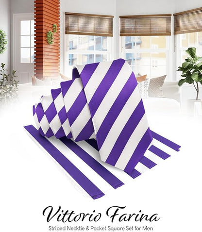 Vittorio Farina Men's Striped Satin Necktie & Pocket Square