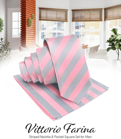 Vittorio Farina Men's Striped Satin Necktie & Pocket Square