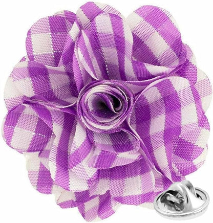 Vittorio Vico Unisex Metallic Silver Accent Plaid Flower Lapel Pin