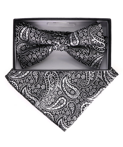 Vittorio Farina Men's Paisley Design Satin Bow Tie & Pocket Square in Gift Box