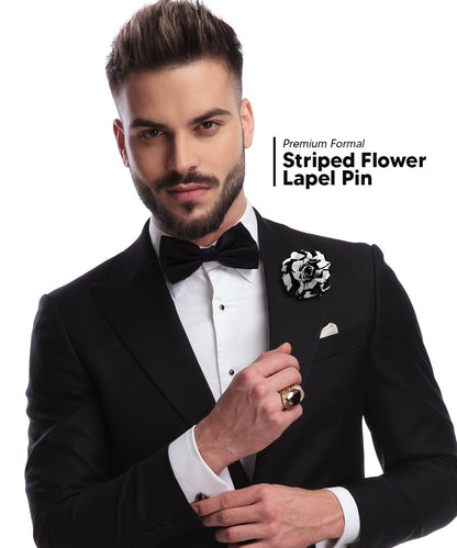 Vittorio Vico Unisex Striped Satin Flower Lapel Pin