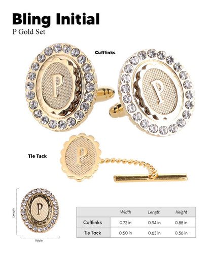 Vittorio Vico Bling Initial Cufflinks & Tie Tack Set in Gift Box Vittorio Vico