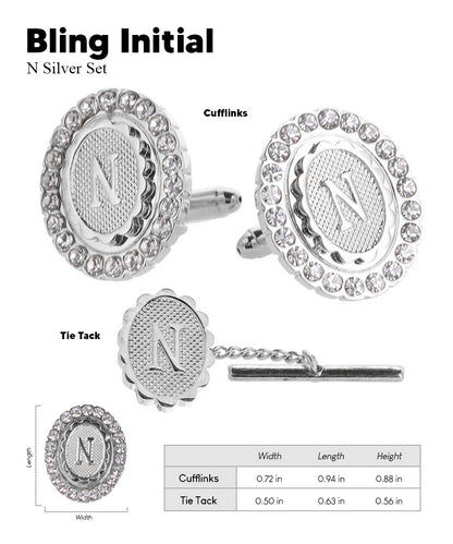 Vittorio Vico Bling Initial Cufflinks & Tie Tack Set in Gift Box Vittorio Vico