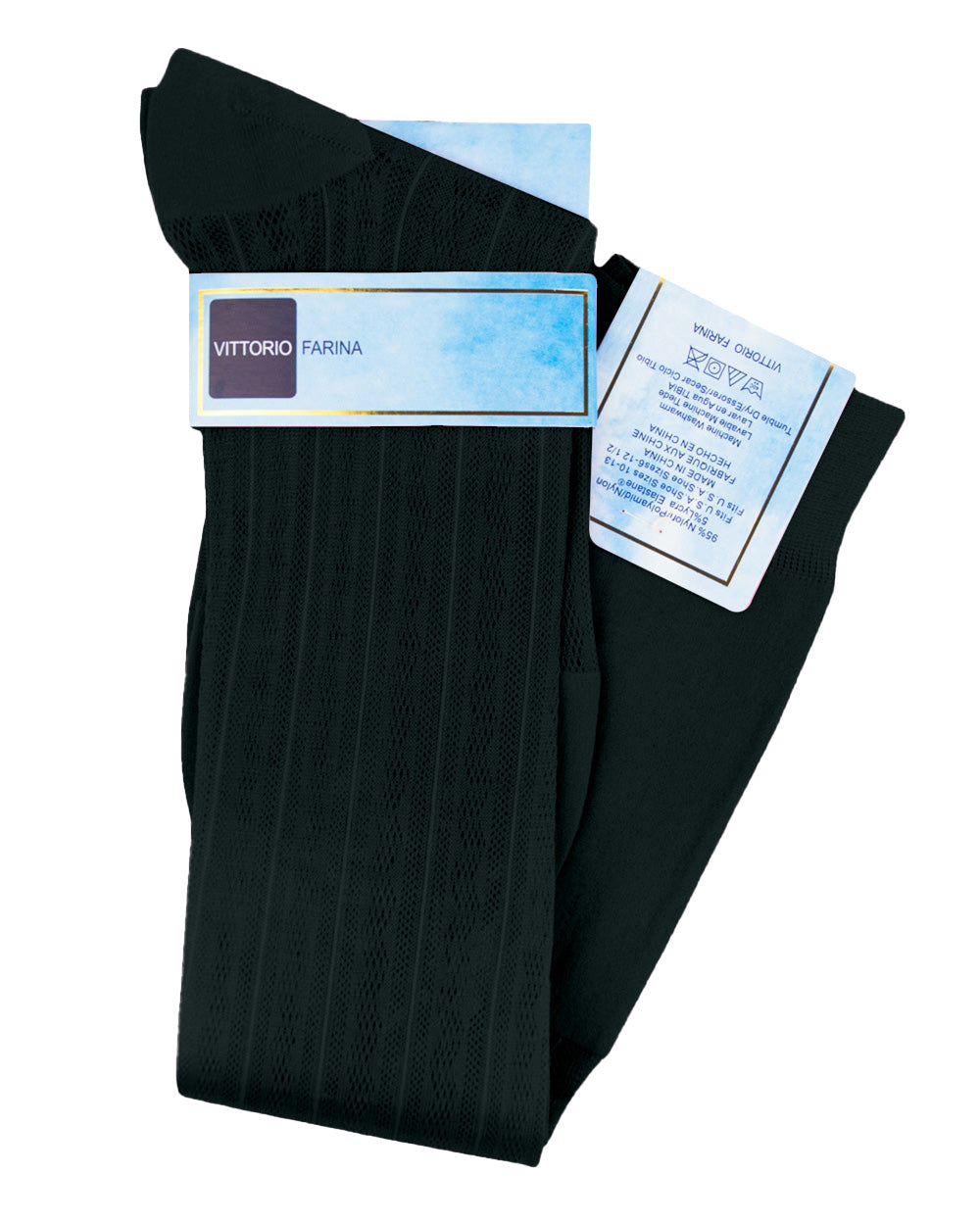 Vittorio Farina Men's Ribbed Shear Nylon Over The Calf Dress Socks