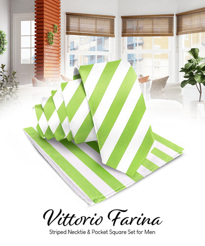 Vittorio Farina Men's Striped Satin Necktie & Pocket Square