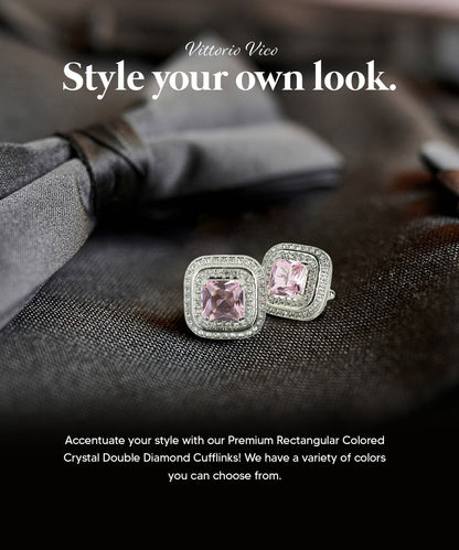 Vittorio Vico Men's Large Square Colorstone Crystal Double Diamond Set Cufflinks: CL75XX Series