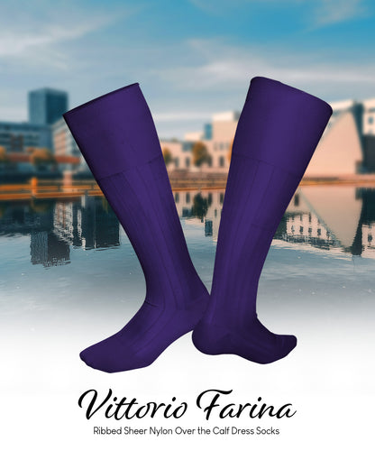 Vittorio Farina Men's Ribbed Shear Nylon Over The Calf Dress Socks