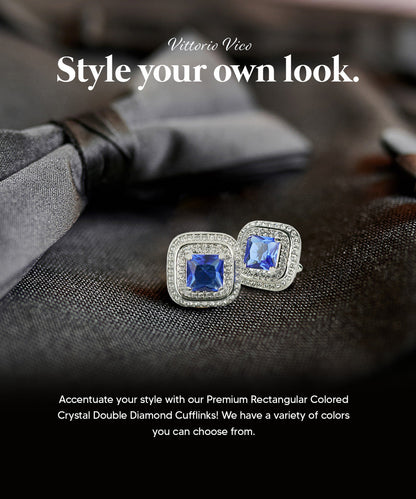 Vittorio Vico Men's Large Square Colorstone Crystal Double Diamond Set Cufflinks: CL75XX Series
