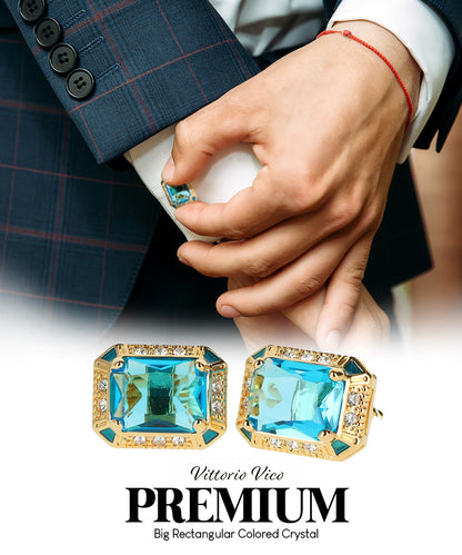 Vittorio Vico Large Big Rectangular Crystal Colorstone Cufflinks: CL73XX Series