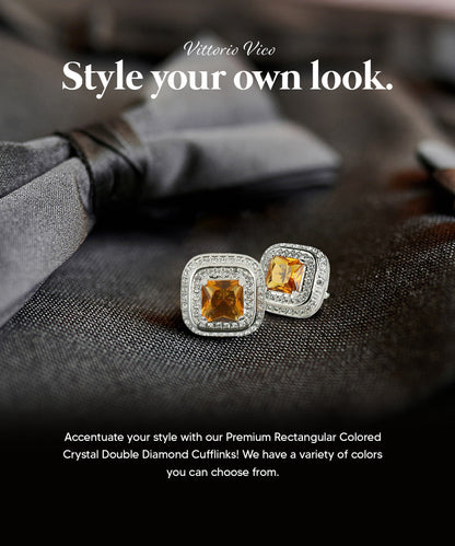 Vittorio Vico Men's Large Square Colorstone Crystal Double Diamond Set Cufflinks: CL75XX Series