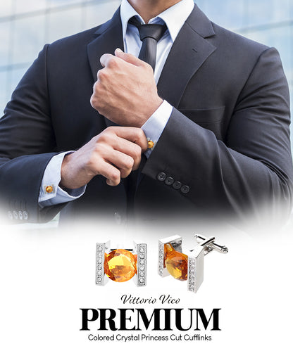 Vittorio Vico Princess Cut Crystal Colorstone Cufflinks: CL14XX Series