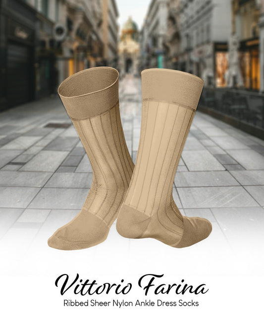 Vittorio Farina Men's Ribbed Shear Nylon Anklet Dress Socks - ank - black - s3 - 12 - Classy Cufflinks