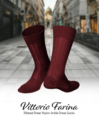 Vittorio Farina Men's Ribbed Shear Nylon Anklet Dress Socks - ank - burg - 3 - Classy Cufflinks