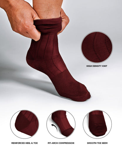 Vittorio Farina Men's Ribbed Shear Nylon Anklet Dress Socks - ank - burg - 3 - Classy Cufflinks