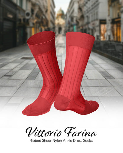 Vittorio Farina Men's Ribbed Shear Nylon Anklet Dress Socks - ank - charcoal - 3 - Classy Cufflinks
