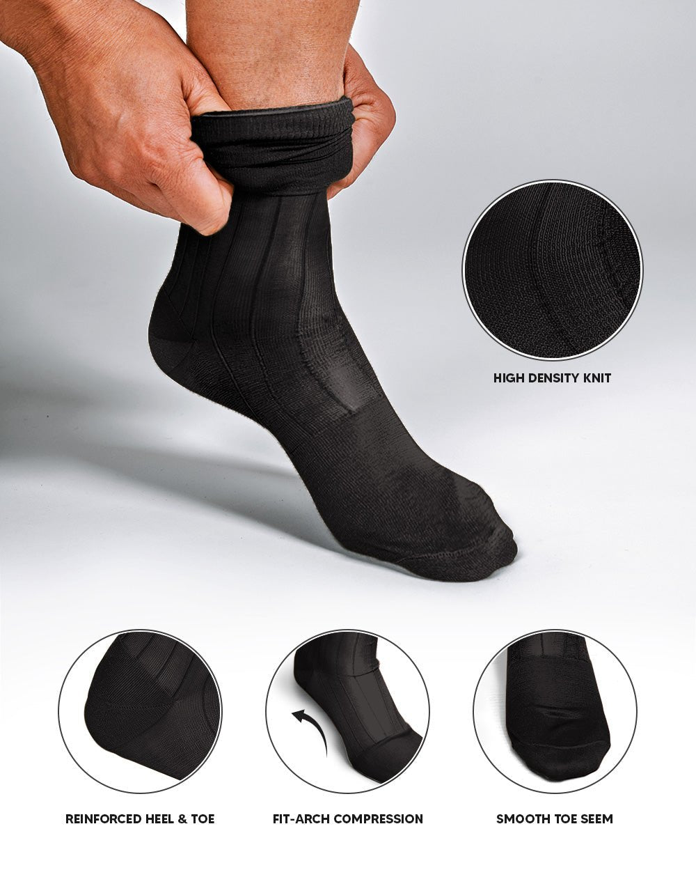 Vittorio Farina Men's Ribbed Shear Nylon Anklet Dress Socks - ank - charcoal - 3 - Classy Cufflinks
