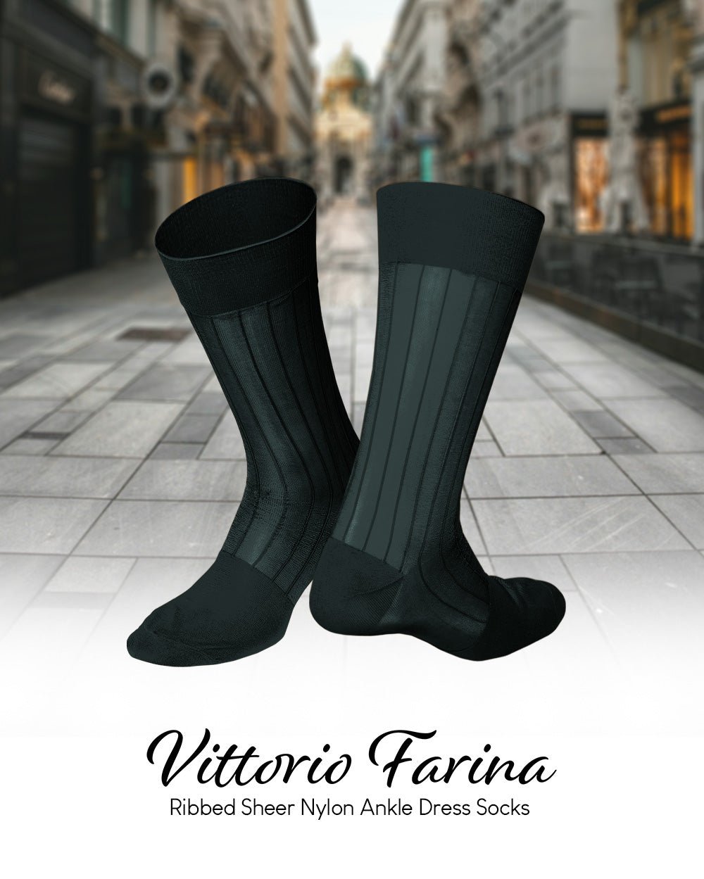 Vittorio Farina Men's Ribbed Shear Nylon Anklet Dress Socks - ank - charcoal - 3 - Classy Cufflinks