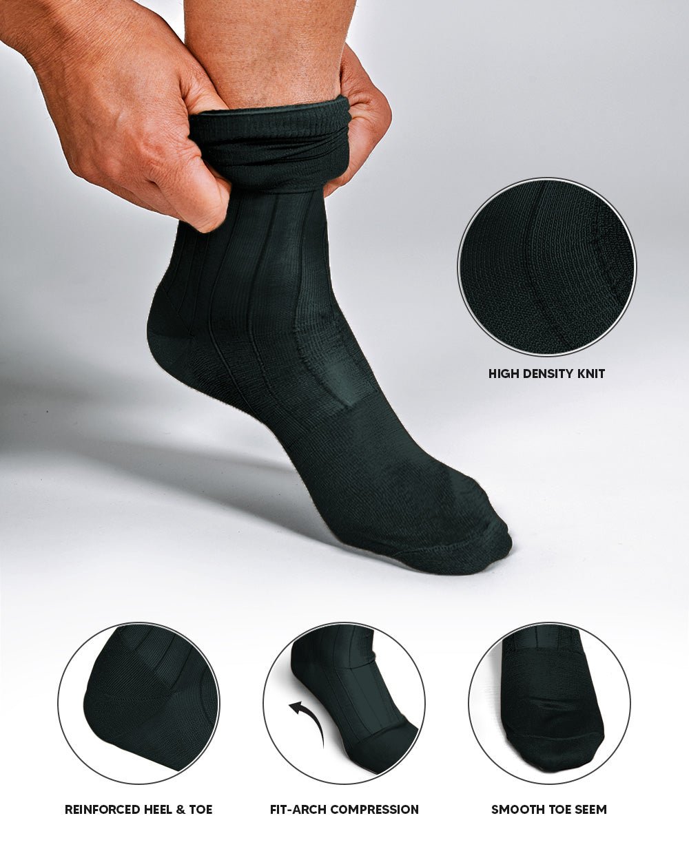 Vittorio Farina Men's Ribbed Shear Nylon Anklet Dress Socks - ank - charcoal - 3 - Classy Cufflinks