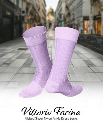 Vittorio Farina Men's Ribbed Shear Nylon Anklet Dress Socks - ank - lavender - 3 - Classy Cufflinks