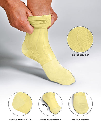 Vittorio Farina Men's Ribbed Shear Nylon Anklet Dress Socks - ank - maize - 3 - Classy Cufflinks