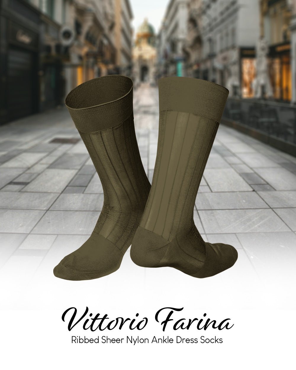 Vittorio Farina Men's Ribbed Shear Nylon Anklet Dress Socks - ank - olive - 3 - Classy Cufflinks