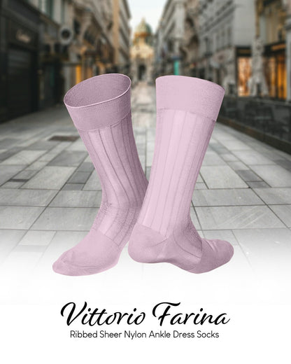 Vittorio Farina Men's Ribbed Shear Nylon Anklet Dress Socks - ank - pink - 3 - Classy Cufflinks